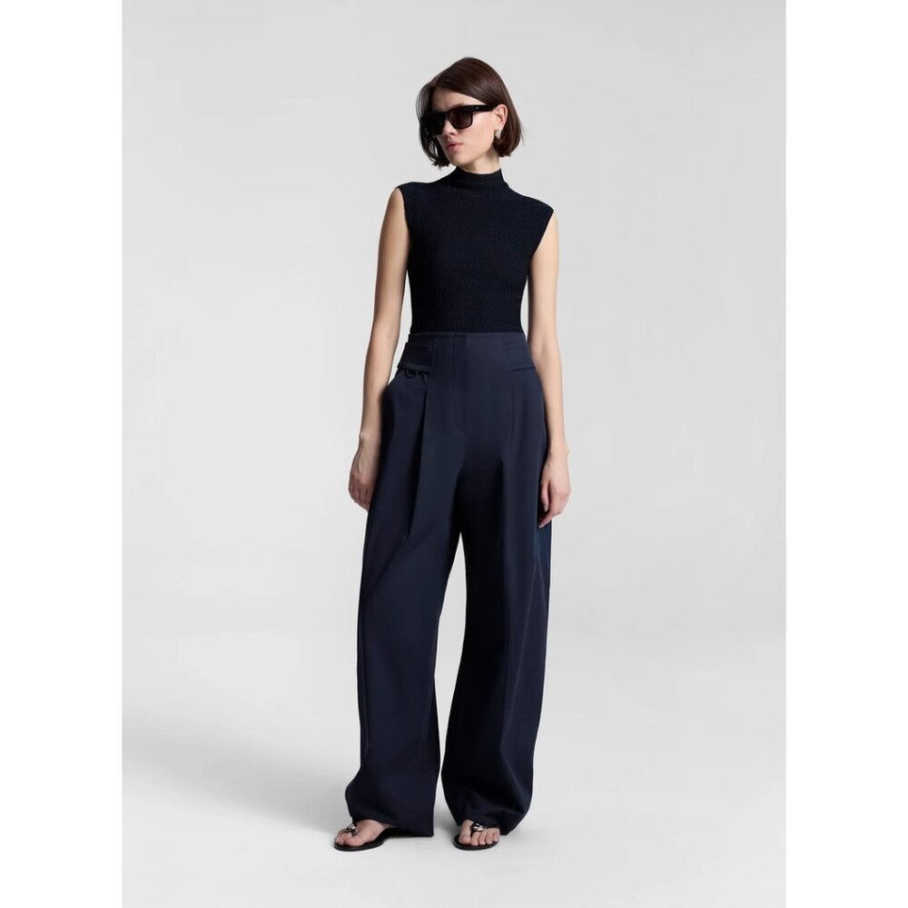 A.L.C. Elliot Hollywood Waist Stretch Cotton Pants in Evening Blue US 2